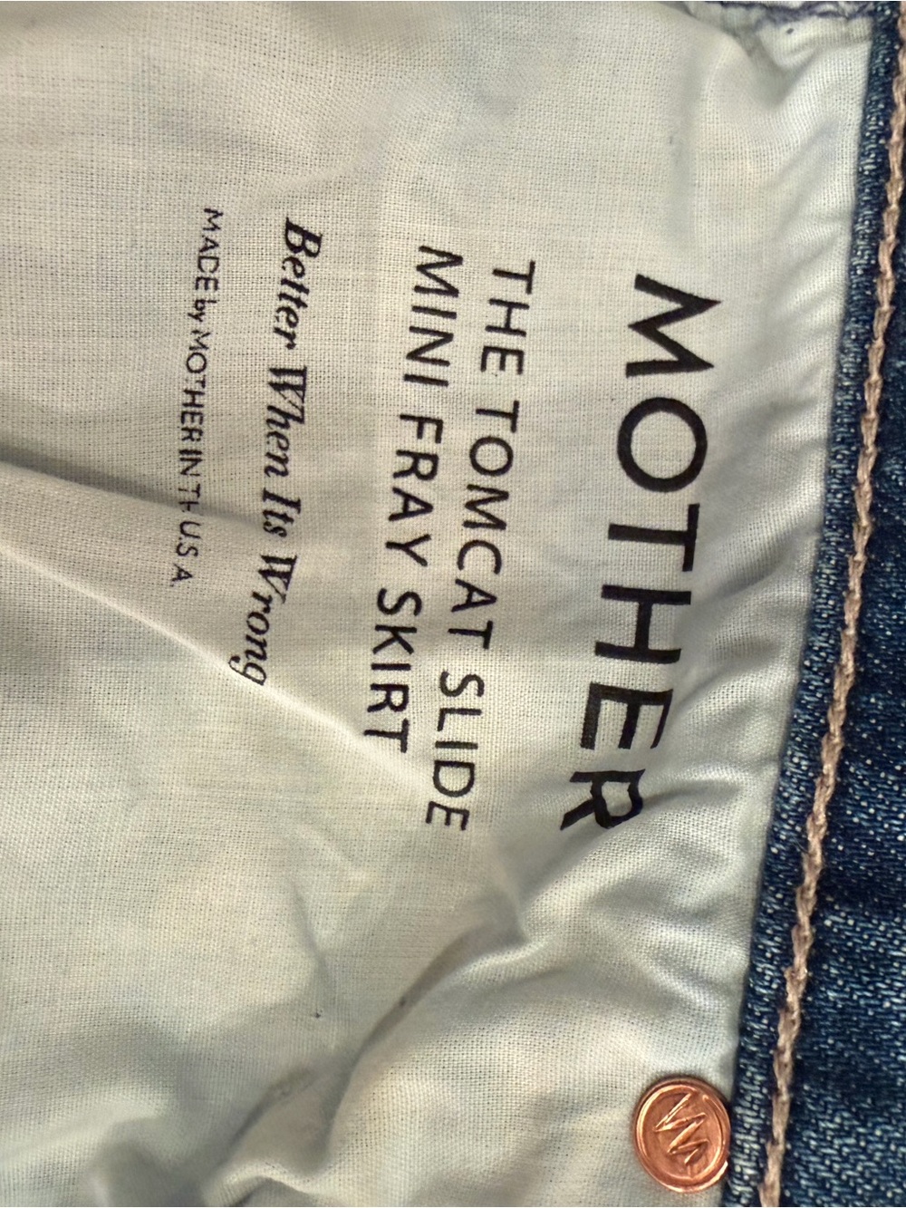 MOTHER Medium Blue Distressed Denim Mini Skirt with Front Slit size 29 - Picture 3 of 3
